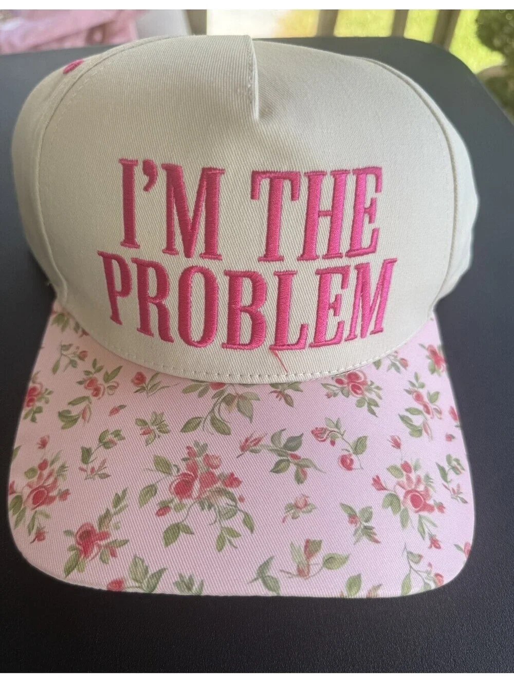 ZENANA I’m The Problem Trucker Hat Pink Floral Embroidered Snapback Cap NEW